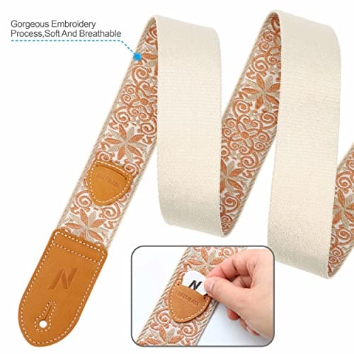 Vintage Embroidered Nefelibata Guitar Strap for Bass, Electric & Acoustic Guitars-Free Bonus Pack