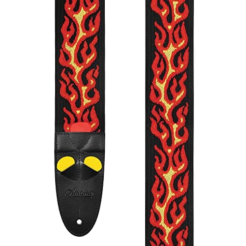 Amumu Red Flame Jacquard Guitar Strap for Acoustic, Electric & Bass — Flame