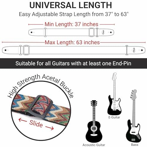 Amumu Chevron MultiColor Guitar Strap for Acoustic, Electric & Bass