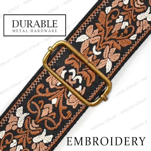 Vintage Embroidery Cotton Guitar Strap with Leather Ends