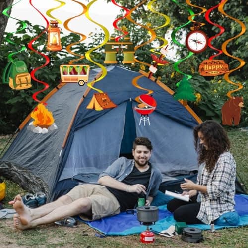 Happy Camper Swirls Tent Sign Decor for Kids & Birthdays Indoor/Outdoor Favor Supplies