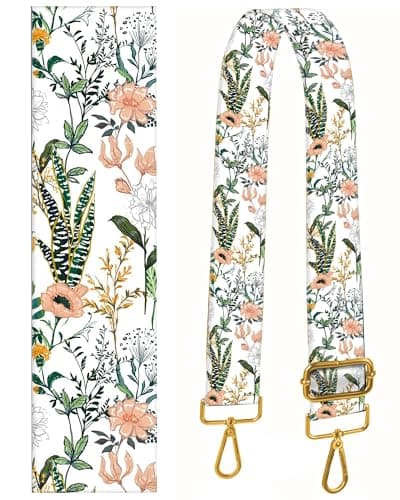 BeauBeast 2" Wide Adjustable Gold Buckle Crossbody Bag Strap — Boho Flower Grass
