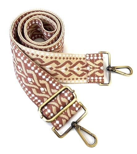 VersaKits Light Green Ethnic Jacquard Crossbody with Adjustable Shoulder Strap — (01)brownish Red Khaki/Brass Hooks
