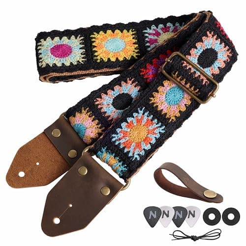 Red Gold Embroidery Nefelibata Jacquard Guitar Strap for Bass, Electric & Acoustic — G#-sunflower Black Embroidery