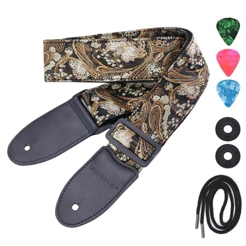 Vintage Classical Pattern CloudMusic Guitar Strap with Leather Ends — Floral Vintage