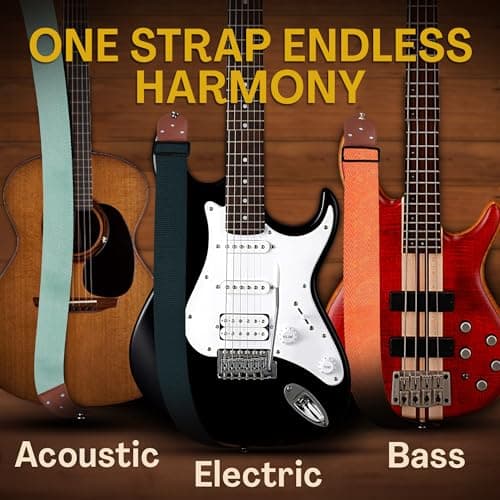Adjustable Art Tribute Guitar Strap with Security Locks and Unique Picks