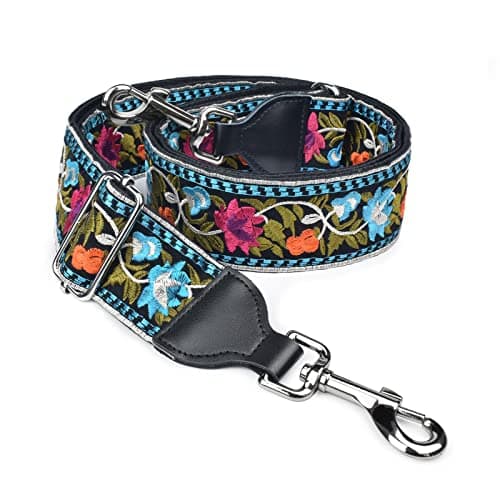 CloudMusic Handbag Crossbody Strap with Silver Clips — Blue Pink Flower