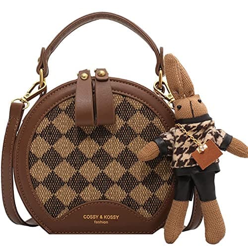 RTGGSEL Quilted Lattice Shoulder Bag for Women with Bunny Pendant