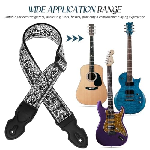 Hemoton Guitar Strap 2 Wide Jacquard Bass Strap with Picks Set, Best for Kids and Guitarists