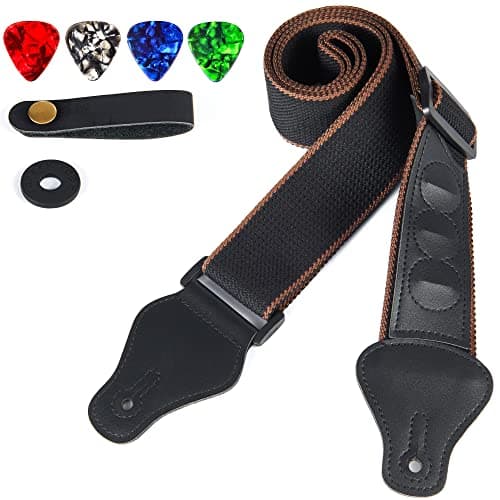 WOGOD Acoustic Electric & Bass Guitar Strap with 3 Picks Holder Ends