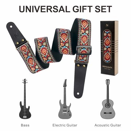 Nefelibata Embroidered Cotton Guitar Strap with Cowhide Ends (Saffron)