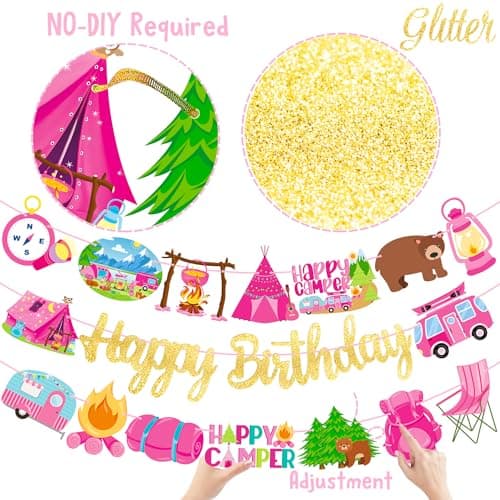 Camping Birthday Party Banners - Set of 3 Happy Camper Theme Decorations