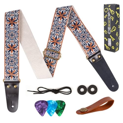 Jacquard Embroidered Cotton Guitar Straps for Acoustic Guitars with Real Leather Ends
| Real Leather Ends Jacquard Embroidered Cotton Guitar Straps for Acoustic Guitars
| Acoustic Guitars Premium Jacquard Embroidered Cotton Guitar Straps with Leathe 