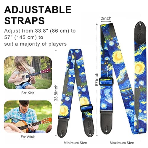 Ultra Comfortable Guitar Strap with 2 Locks & 1 Button for Bass, Electric & Acoustic Guitars