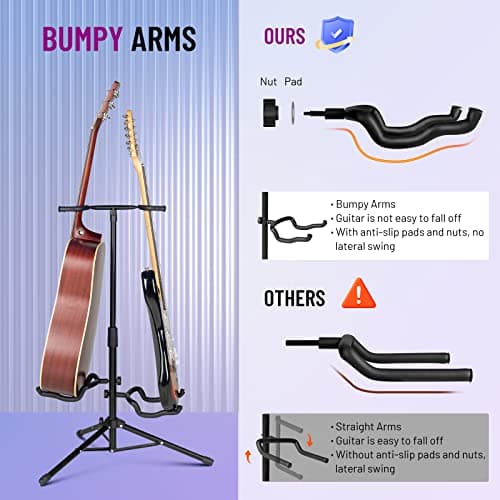 Double Neck Holder Floor Stand for Acoustic & Electric Guitars Bass Banjos