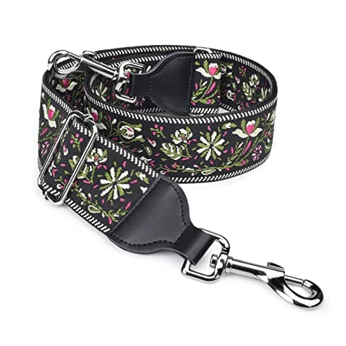 CloudMusic Handbag Crossbody Strap with Silver Clips — Chic Flowers in Black
