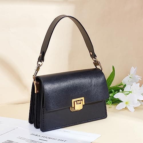 PH PandaHall Genuine Leather 1.2 Inch Wide Purse Strap with Antique Bronze Buckles, 14.5 Inch Long