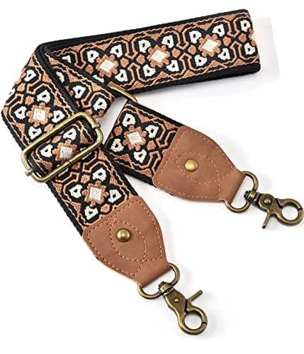 Adjustable Embroidery Guitar Style Bag Strap — Brown Leather-08
