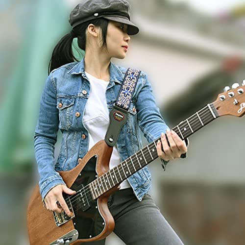 Embroidered Guitar Strap with Picks Pocket
