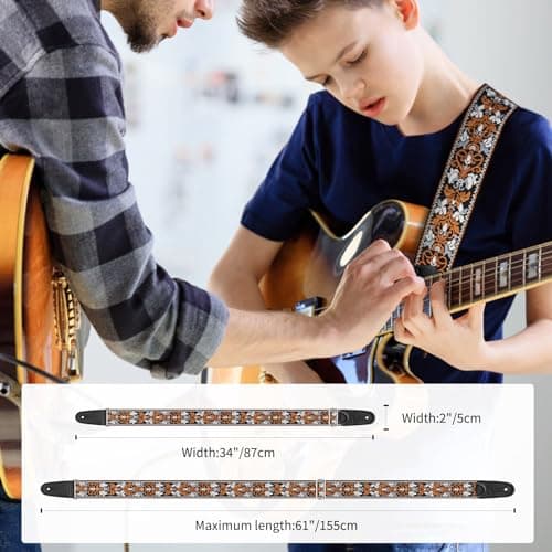 Floral Jacquard Embroidered Guitar Strap for Electric and Acoustic Guitars