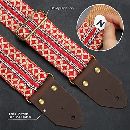 Red Gold Embroidery Nefelibata Jacquard Guitar Strap for Bass, Electric & Acoustic