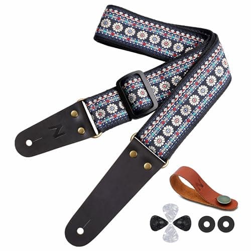 Guitar Strap with Flower Embroidery for Bass, Electric & Acoustic Guitars — U#-african Tribes