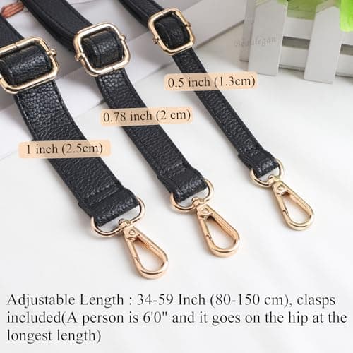 Beaulegan Purse Strap Replacement - Full Grain Microfiber Leather, 59 Inch Adjustable Black/Gunmetal