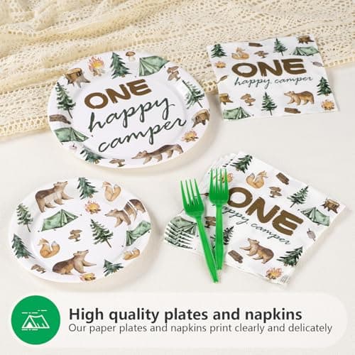 One Happy Camper Camping Birthday Party Decor & Tableware Set