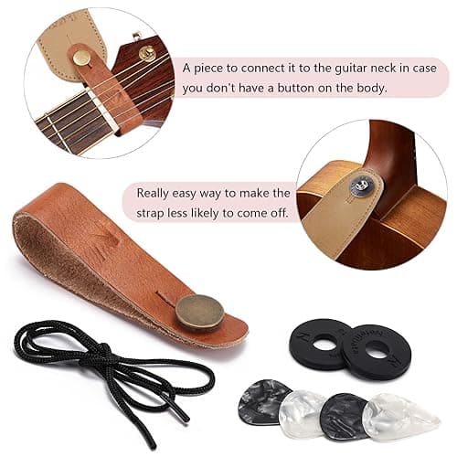 Ohlove Guitar Strap Kit - Embroidered Strap & Headstock Adapter, 2Pcs Washers, 4Pcs Picks