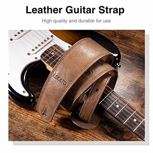 LEKATO Electric & Bass Guitar Strap 2.5" Wide Padded Brown Leather Adjust to 41-51"