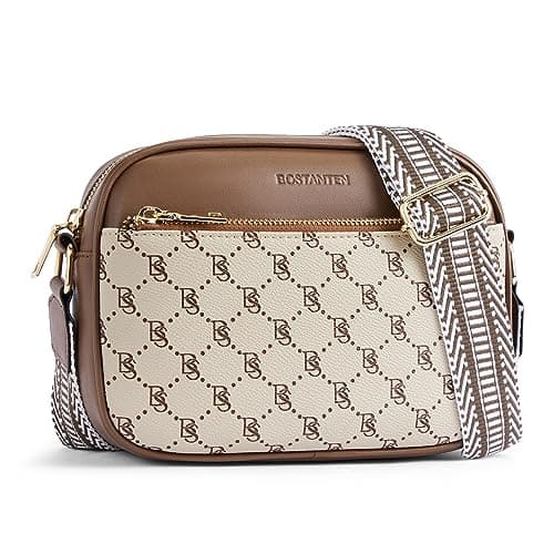 BOSTANTEN Quilted Crossbody Bags for Women — Coffee With Beige