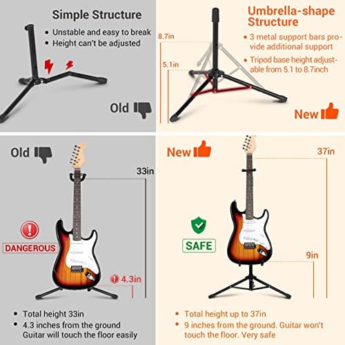 CAHAYA Black Height Adjustable Guitar Stand for Acoustic Electric Classical Bass Banjo