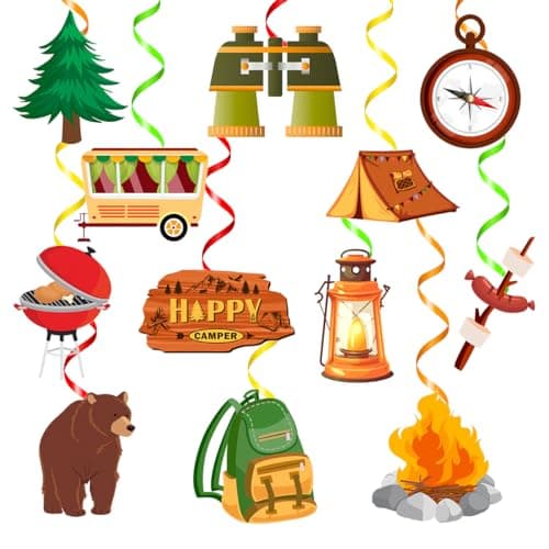 Happy Camper Swirls Tent Sign Decor for Kids & Birthdays Indoor/Outdoor Favor Supplies
