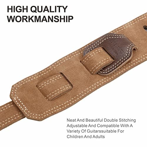 Vintage Brown Leather Guitar Strap with Foam Padding and Cable Storage Loop for Kids, Men, and Women
