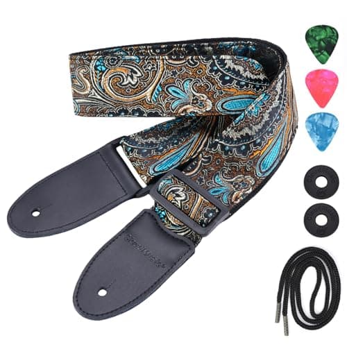 Vintage Classical Pattern CloudMusic Guitar Strap with Leather Ends — Colorful Paisley