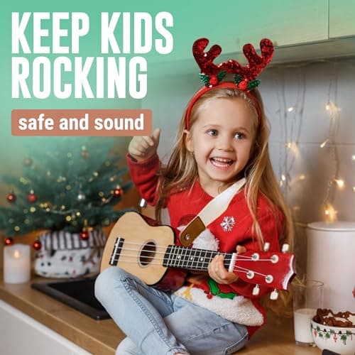 2 Pack Kids Guitar Strap - White + Black with Leather Ends - Perfect for Mini Guitars & Ukuleles - Extends to 39"