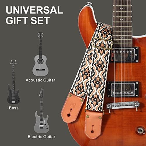 Cool Woven Guitar Strap with Leather Ends for Guitarists (Khaki)