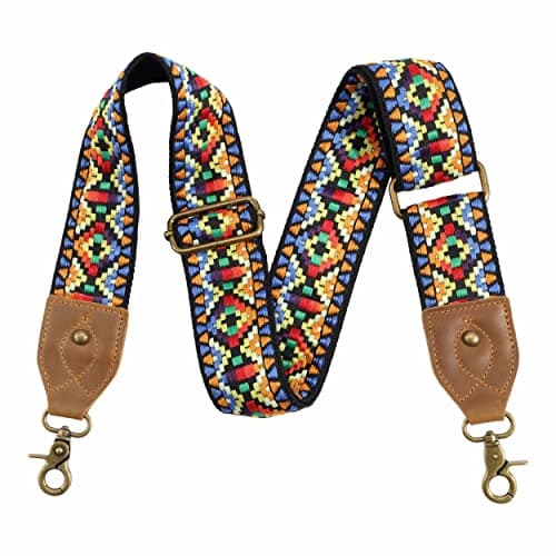 Nefelibata Purse Strap - Wide Leather Shoulder Strap with Embroidery — Ethnic Style Yellow Embroidery