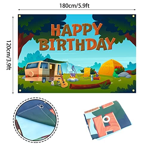Happy Camper Tent Themed Birthday Backdrop for Photography Party Decor