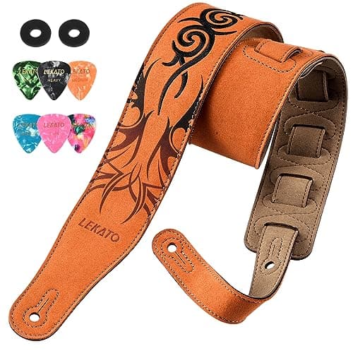 Lekato Jaffa Orange Suede Guitar Strap, Adjustable 35"-51"