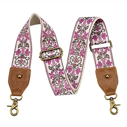 Nefelibata Purse Strap: Adjustable Leather Shoulder Replacement — Purple Embroidery
