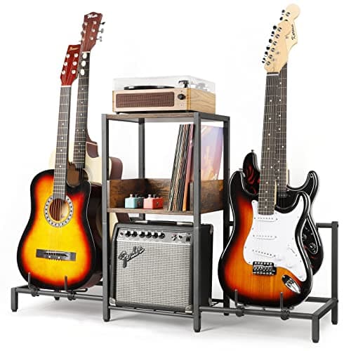 Acoustic & Electric Guitar 4-Tier Stand with Amp Accessories Piano Shelf Home Studio