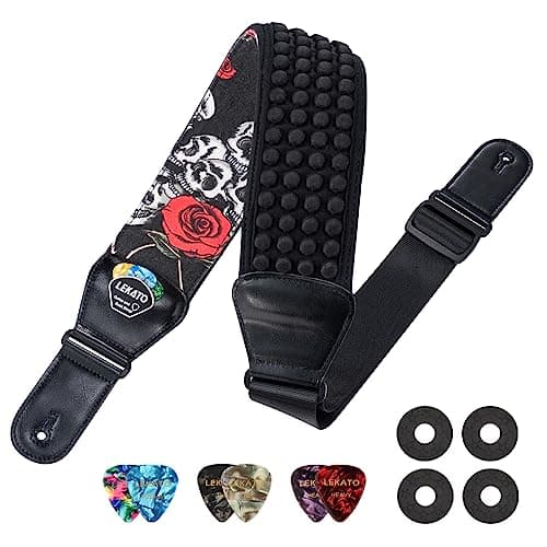LEKATO Electric Guitar Bass Strap, 3" Wide Padded Neoprene with 3D Sponge Filling, Adjustable 45-55", Includes Picks, Ro