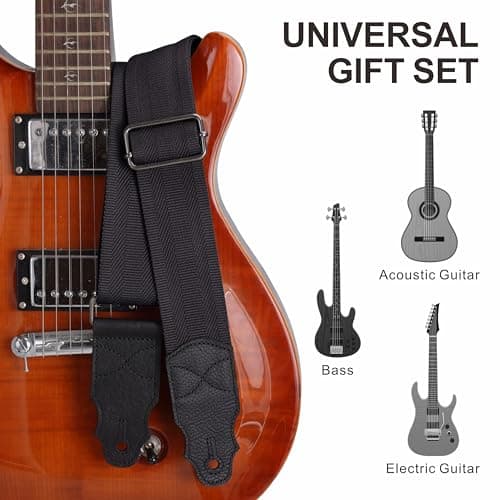 2" Head Layer Cowhide Strap for Acoustic & Bass Electric Guitars with Locks and Picks