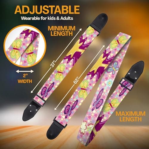 Adjustable Pink Woven Guitar Strap for Acoustic, Electric & Bass Guitars Free Bonus Picks & Locks