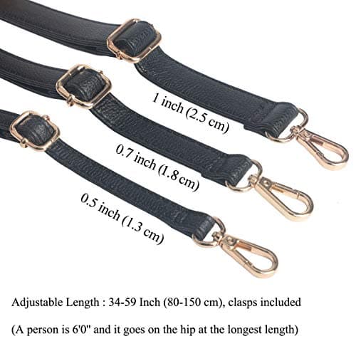 Replaceable Black/Gold Purse Strap - Full Grain Microfiber Leather - 59 Adjustable Crossbody Shoulder Bag - 1 Wide