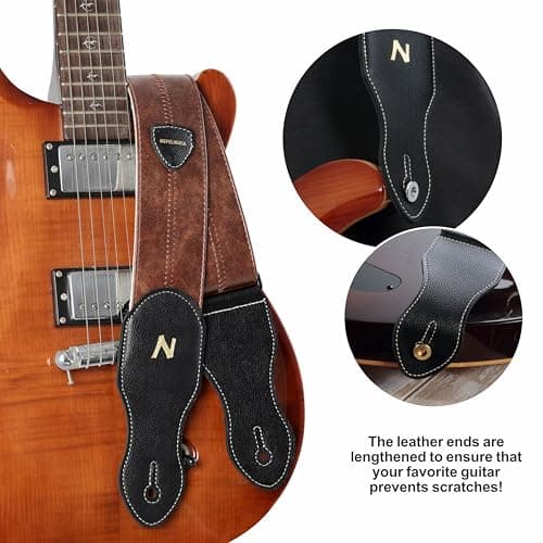 Nefelibata Guitar Strap with Pick Pocket, Vintage Style (Brown)