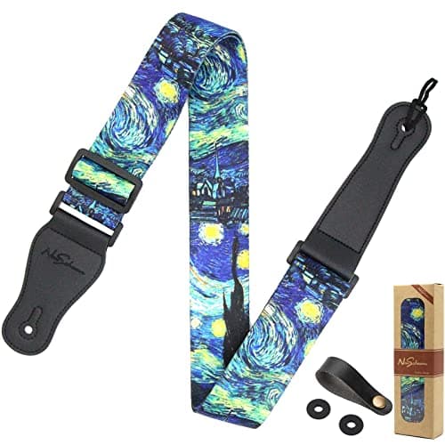 Bass, Electric & Acoustic Guitar Strap with Pick Pocket & Locks — Van Gogh Starry Night