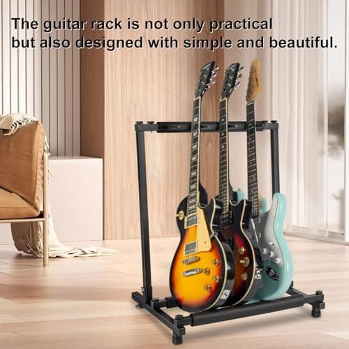 Black Guitar Stand Rack for 3 Guitars, Multi Design, Portable & Folding (AODSK)