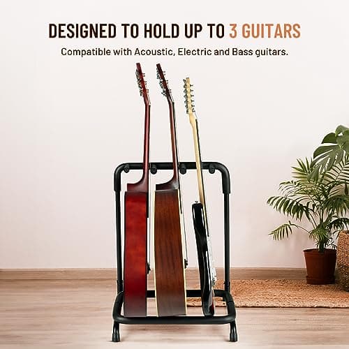 CAHAYA Multi Guitar Rack: 3 Holder Stand for Classical, Acoustic & Electric Guitars & Bass CY0344